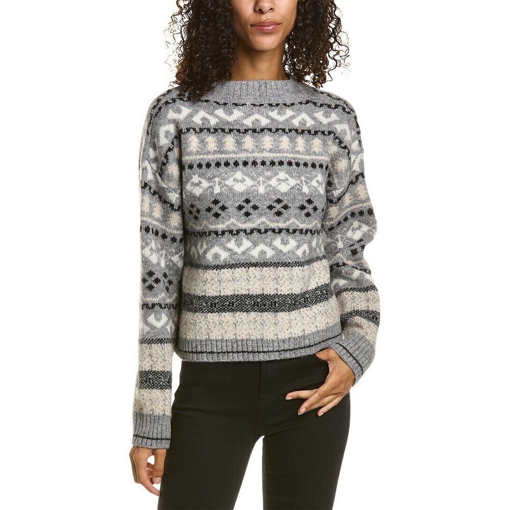 Women's Sweater Long Sleeves Crew Neck Pullover Gray Size L XL Fairisle‎ Casual